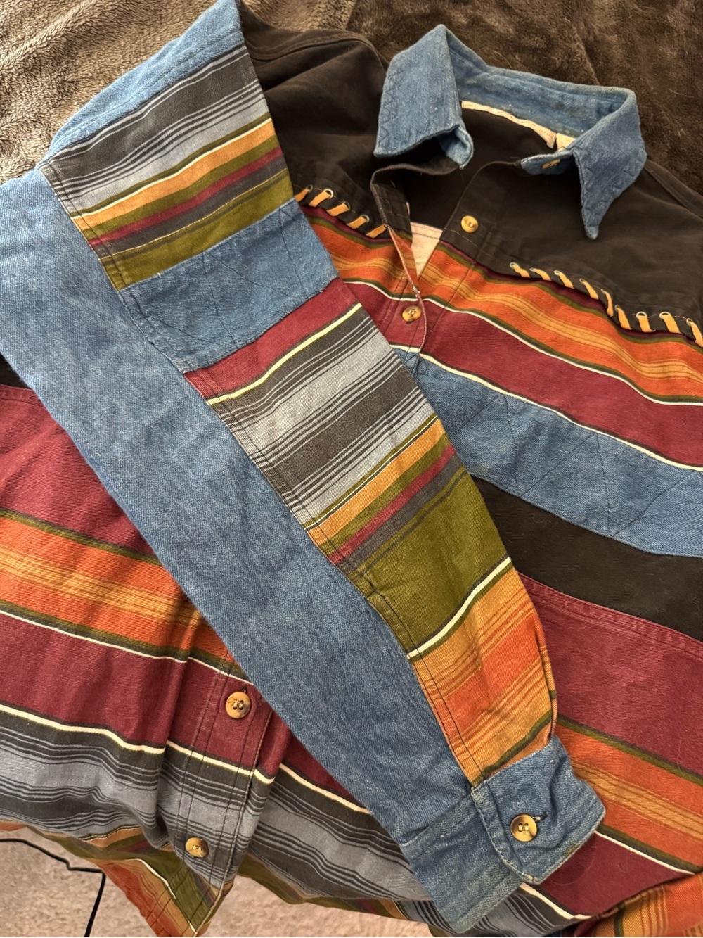 Vintage Kikomo Multicolor Striped Cotton Button Up Shirt S Oversized - Picture 4 of 6